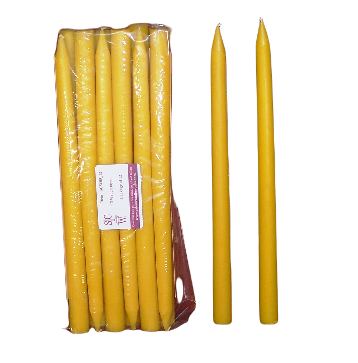 12" Beeswax Candle 12" x 13/16" 12 pack SalemCandleWorks